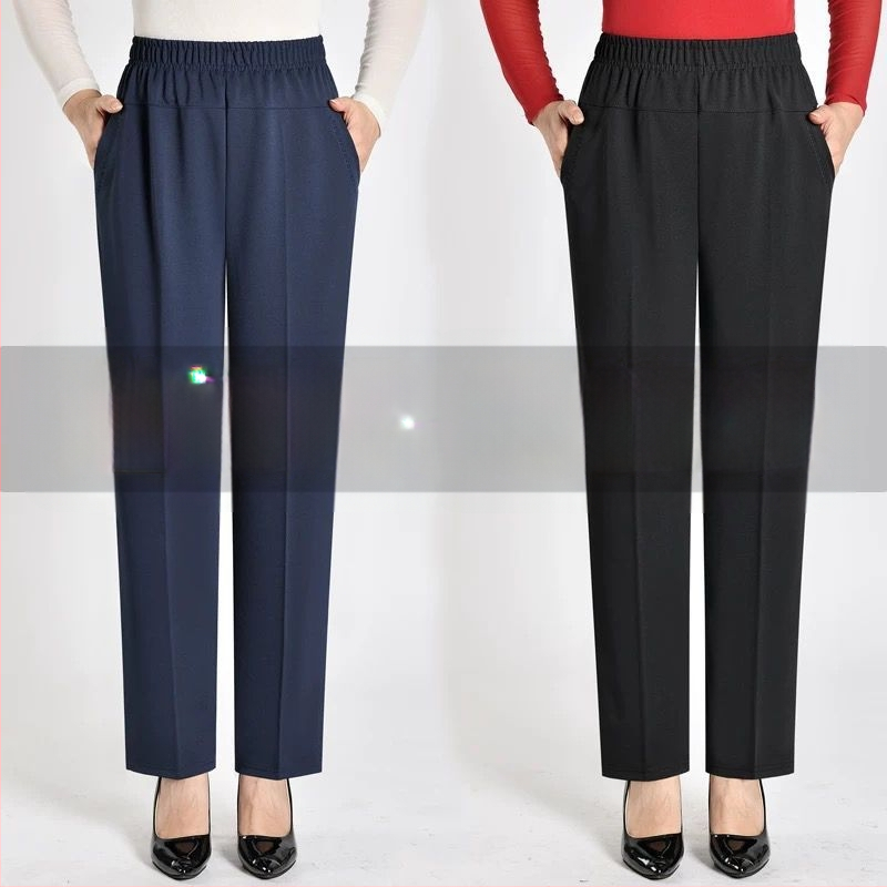 Ευθείες καθημερινές παντελόνες για μεσήλικες γυναίκες, υψηλή μέση, παχιά επένδυση φλίς, ύφασμα μπαμπού/Lyocell