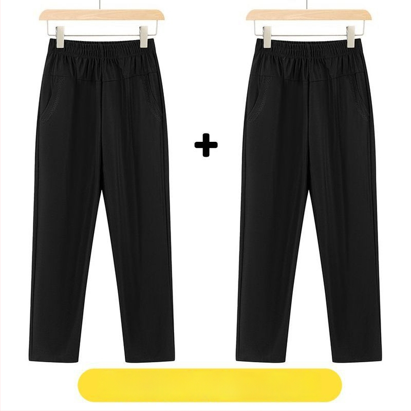 Ευθείες καθημερινές παντελόνες για μεσήλικες γυναίκες, υψηλή μέση, παχιά επένδυση φλίς, ύφασμα μπαμπού/Lyocell