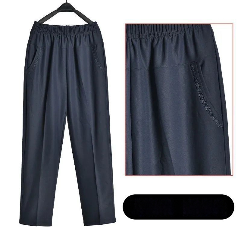 Ευθείες καθημερινές παντελόνες για μεσήλικες γυναίκες, υψηλή μέση, παχιά επένδυση φλίς, ύφασμα μπαμπού/Lyocell