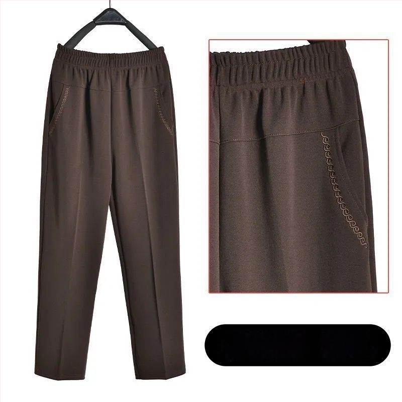 Ευθείες καθημερινές παντελόνες για μεσήλικες γυναίκες, υψηλή μέση, παχιά επένδυση φλίς, ύφασμα μπαμπού/Lyocell