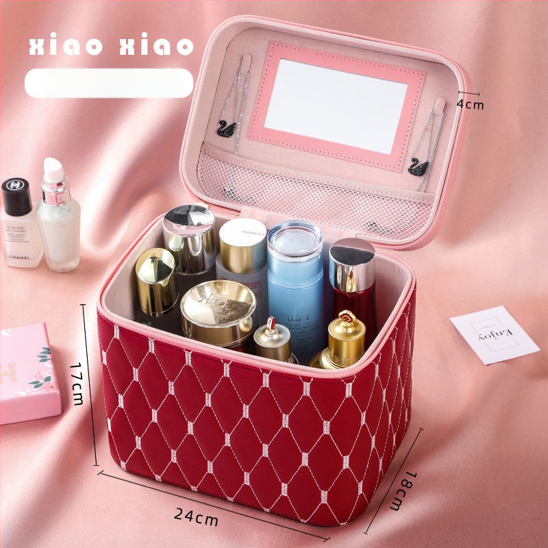 Prijenosna kućna kozmetička torbica s velikom kapacitetom i višefunkcionalni stolni organizator za njegu kože | PU materijal, univerzalni kotačići, zatvarač, vodootporan, proširivi prostor za pohranu