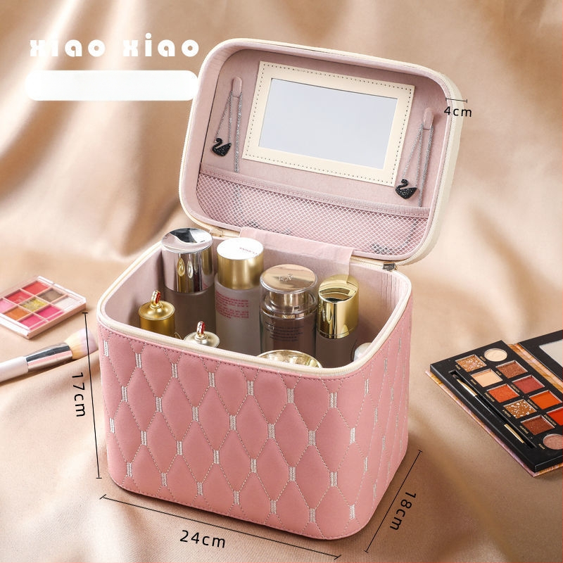 Prijenosna kućna kozmetička torbica s velikom kapacitetom i višefunkcionalni stolni organizator za njegu kože | PU materijal, univerzalni kotačići, zatvarač, vodootporan, proširivi prostor za pohranu