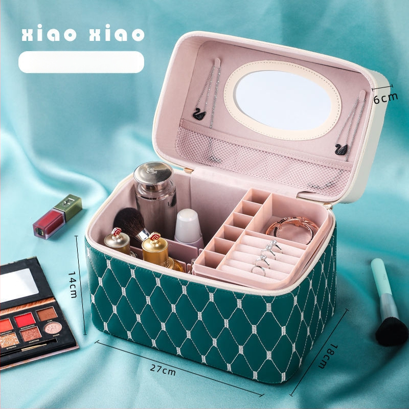 Prijenosna kućna kozmetička torbica s velikom kapacitetom i višefunkcionalni stolni organizator za njegu kože | PU materijal, univerzalni kotačići, zatvarač, vodootporan, proširivi prostor za pohranu