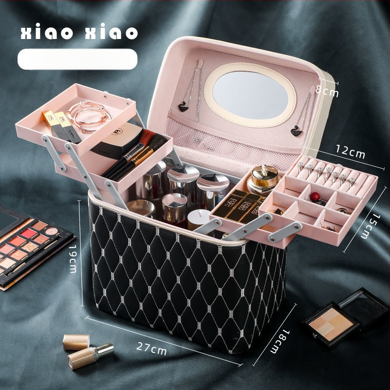 Prijenosna kućna kozmetička torbica s velikom kapacitetom i višefunkcionalni stolni organizator za njegu kože | PU materijal, univerzalni kotačići, zatvarač, vodootporan, proširivi prostor za pohranu