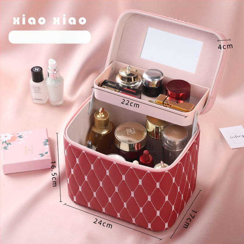 Prijenosna kućna kozmetička torbica s velikom kapacitetom i višefunkcionalni stolni organizator za njegu kože | PU materijal, univerzalni kotačići, zatvarač, vodootporan, proširivi prostor za pohranu