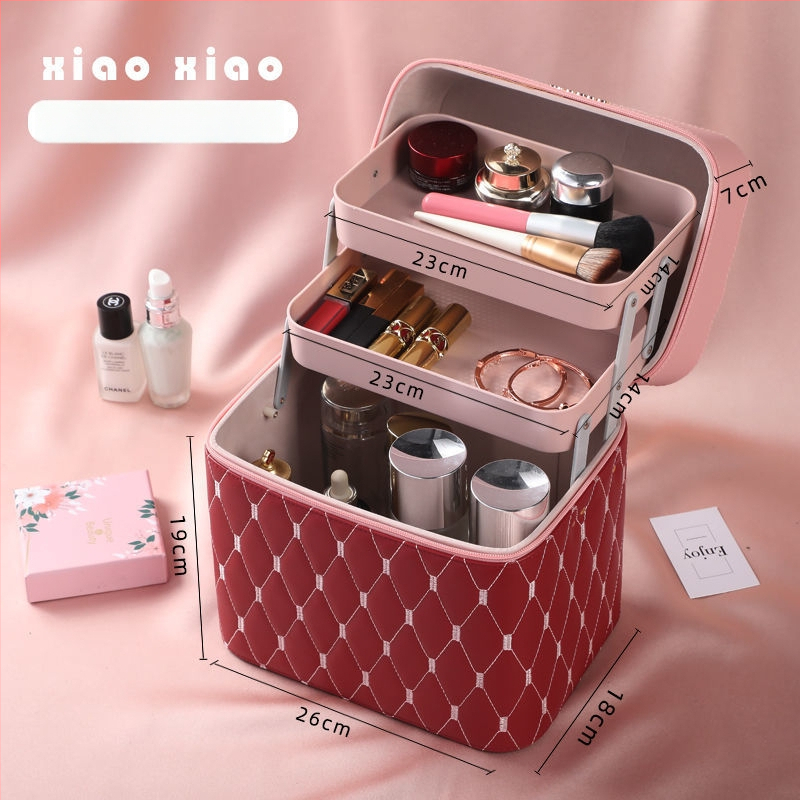 Prijenosna kućna kozmetička torbica s velikom kapacitetom i višefunkcionalni stolni organizator za njegu kože | PU materijal, univerzalni kotačići, zatvarač, vodootporan, proširivi prostor za pohranu