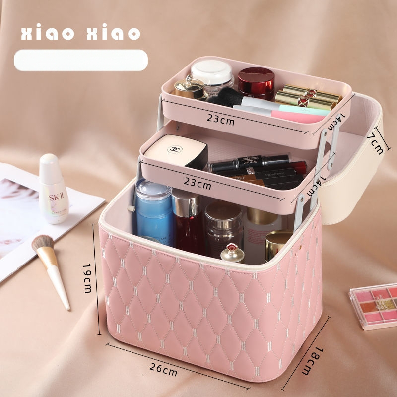 Prijenosna kućna kozmetička torbica s velikom kapacitetom i višefunkcionalni stolni organizator za njegu kože | PU materijal, univerzalni kotačići, zatvarač, vodootporan, proširivi prostor za pohranu