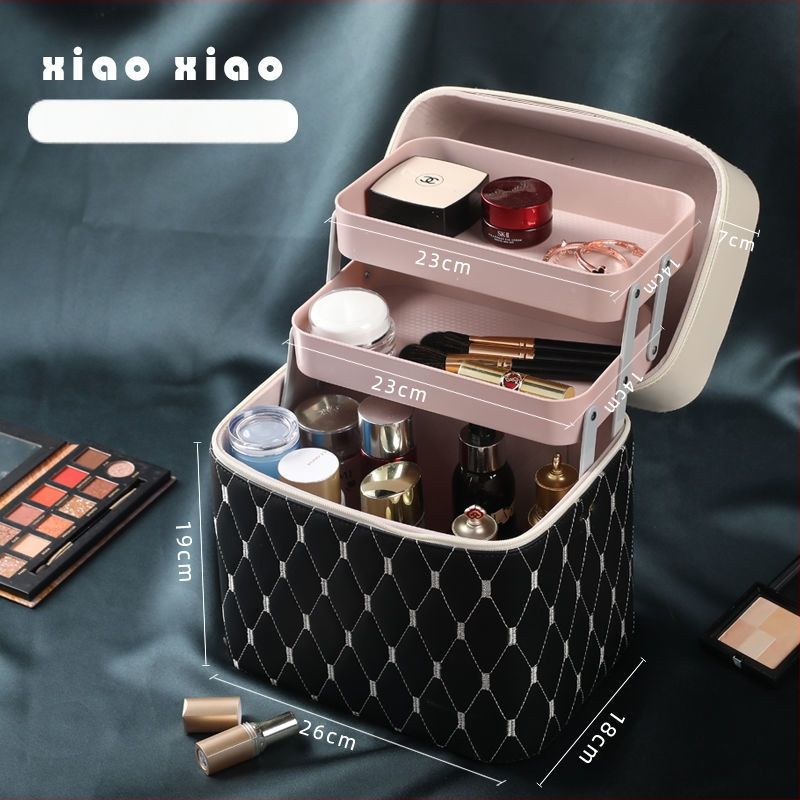 Prijenosna kućna kozmetička torbica s velikom kapacitetom i višefunkcionalni stolni organizator za njegu kože | PU materijal, univerzalni kotačići, zatvarač, vodootporan, proširivi prostor za pohranu
