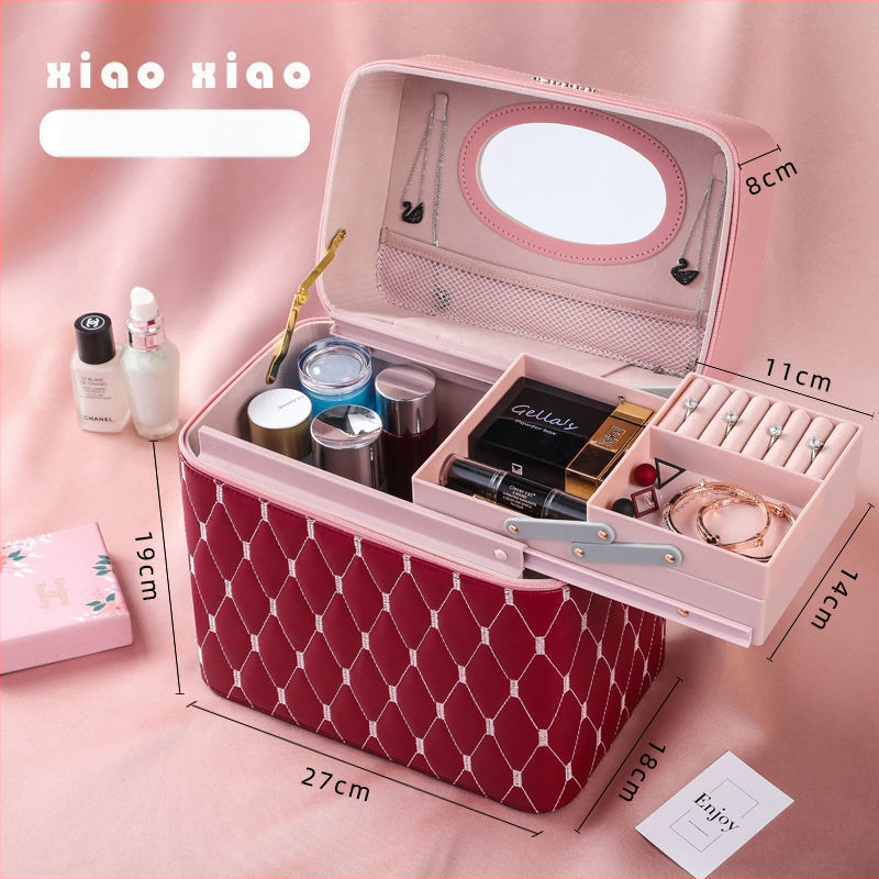 Prijenosna kućna kozmetička torbica s velikom kapacitetom i višefunkcionalni stolni organizator za njegu kože | PU materijal, univerzalni kotačići, zatvarač, vodootporan, proširivi prostor za pohranu