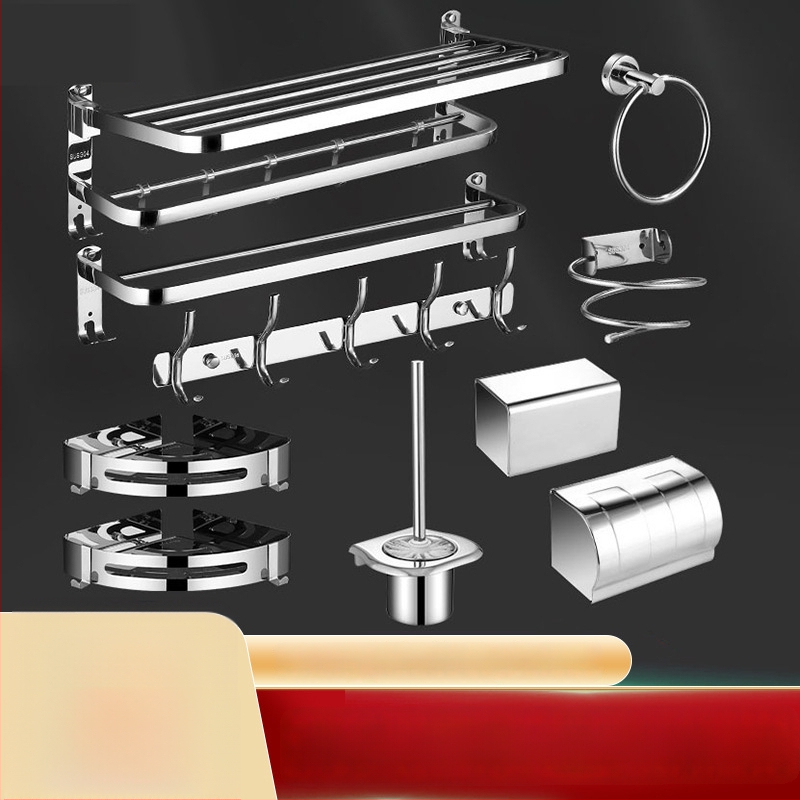 304 rozsdamentes acél törölközőtartó, polírozott felület, hat darabos készlet, modern minimalista fürdőszoba