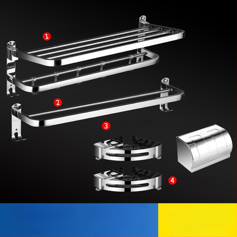 304 rozsdamentes acél törölközőtartó, polírozott felület, hat darabos készlet, modern minimalista fürdőszoba