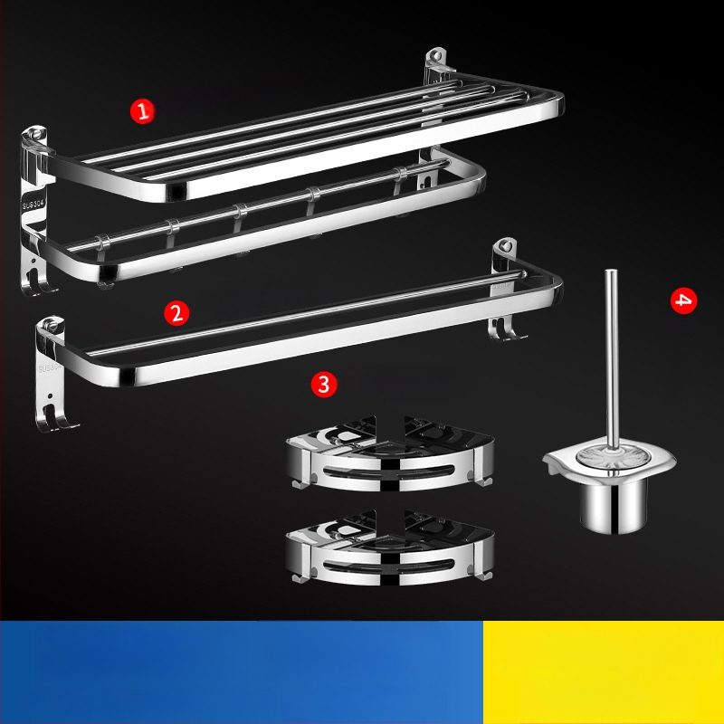 304 rozsdamentes acél törölközőtartó, polírozott felület, hat darabos készlet, modern minimalista fürdőszoba