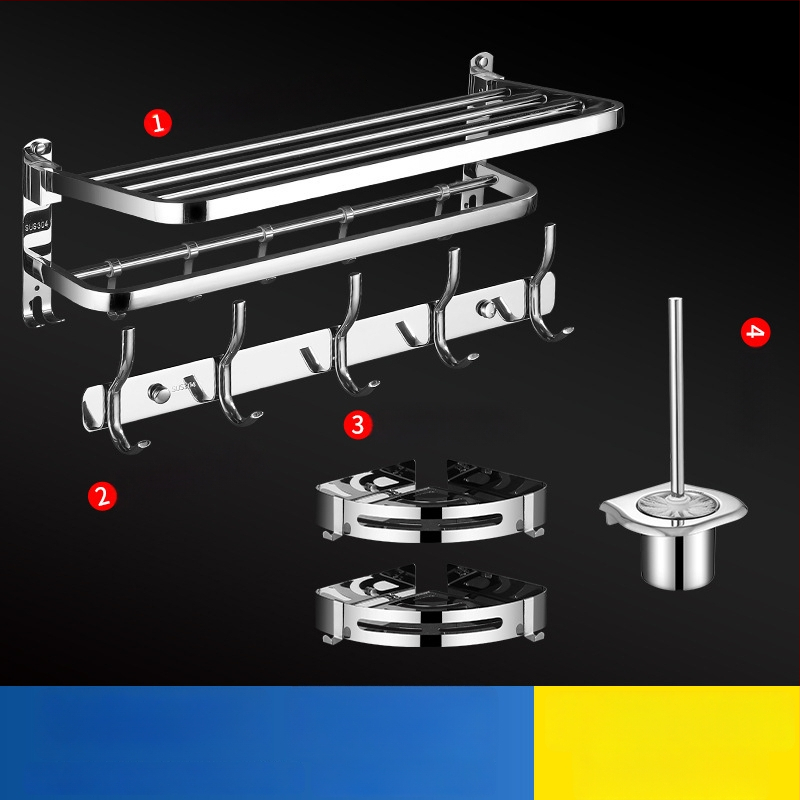304 rozsdamentes acél törölközőtartó, polírozott felület, hat darabos készlet, modern minimalista fürdőszoba
