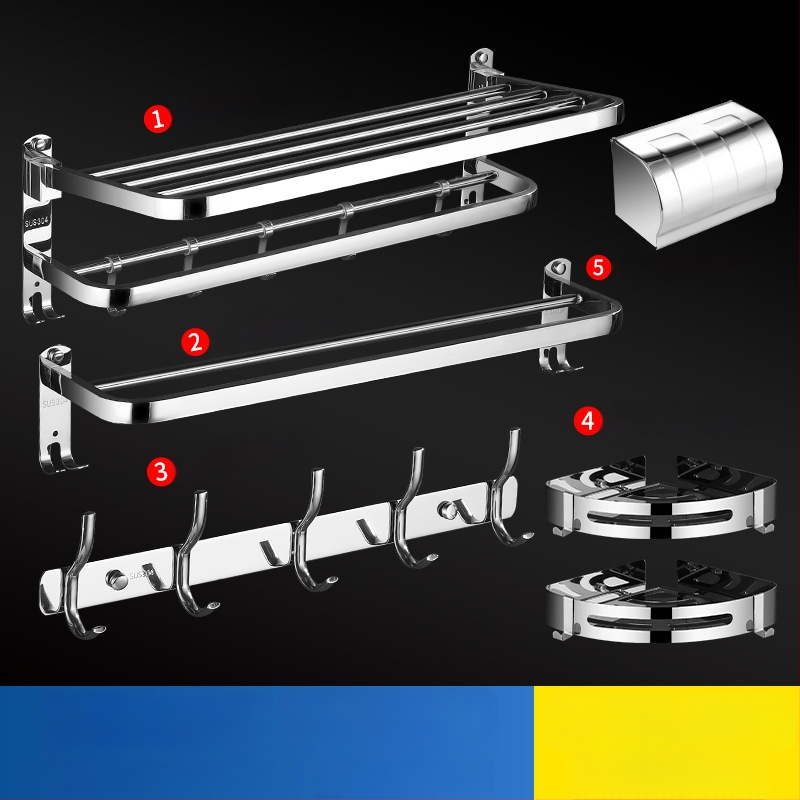 304 rozsdamentes acél törölközőtartó, polírozott felület, hat darabos készlet, modern minimalista fürdőszoba