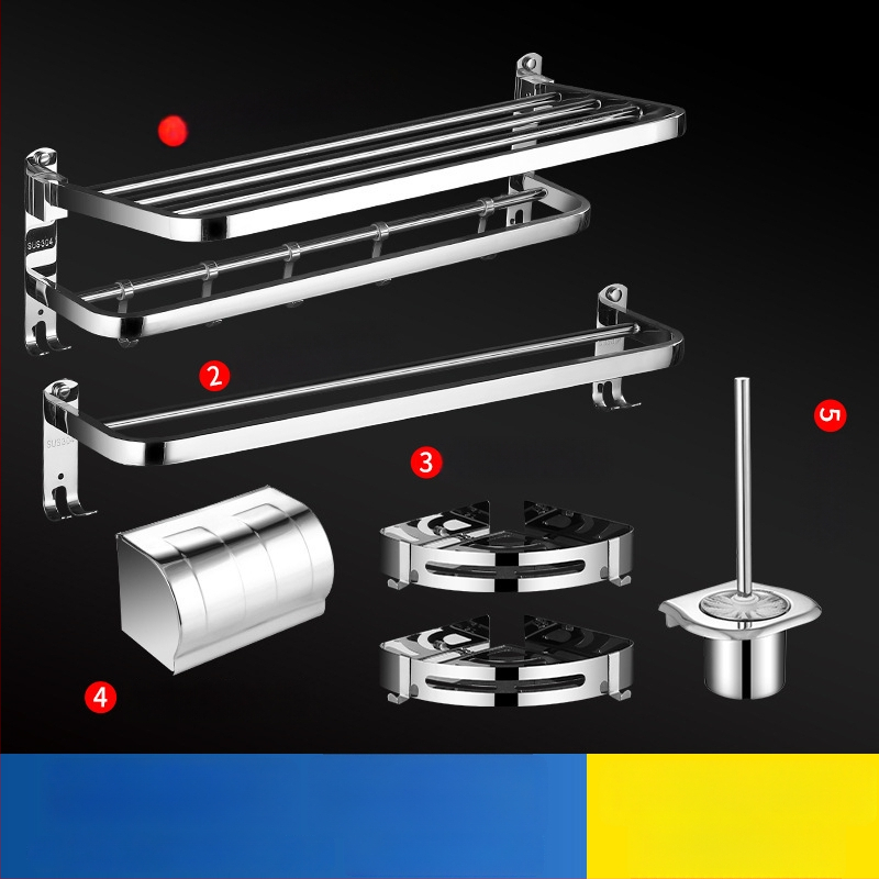 304 rozsdamentes acél törölközőtartó, polírozott felület, hat darabos készlet, modern minimalista fürdőszoba