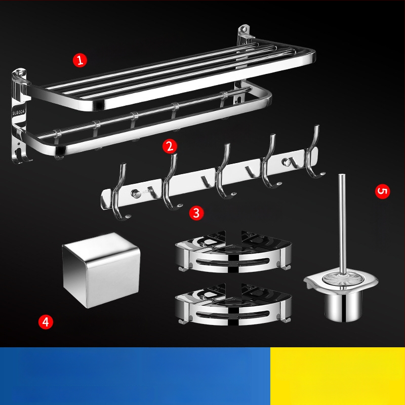 304 rozsdamentes acél törölközőtartó, polírozott felület, hat darabos készlet, modern minimalista fürdőszoba