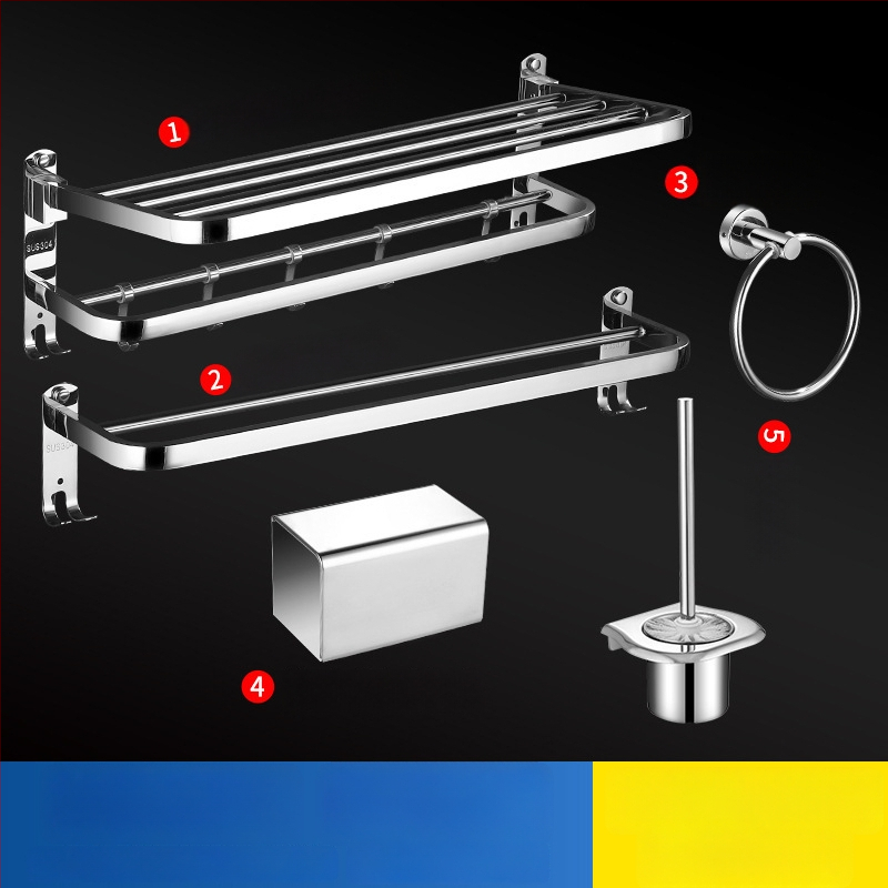 304 rozsdamentes acél törölközőtartó, polírozott felület, hat darabos készlet, modern minimalista fürdőszoba