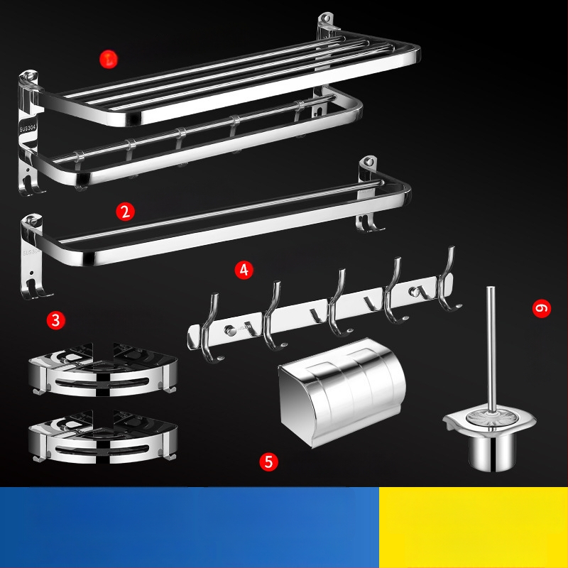 304 rozsdamentes acél törölközőtartó, polírozott felület, hat darabos készlet, modern minimalista fürdőszoba