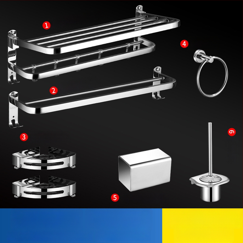 304 rozsdamentes acél törölközőtartó, polírozott felület, hat darabos készlet, modern minimalista fürdőszoba