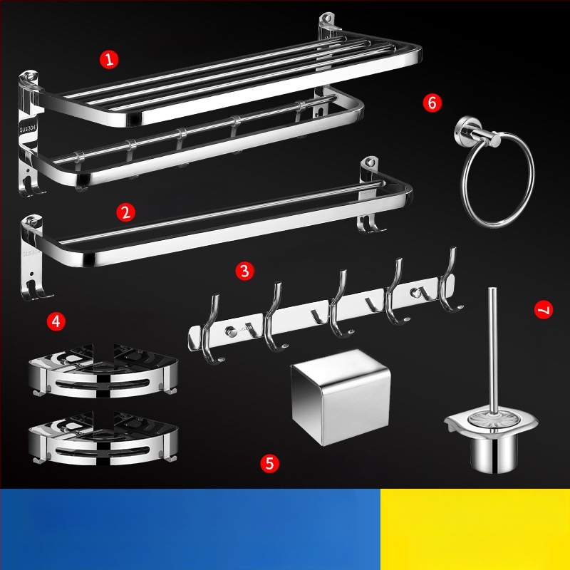 304 rozsdamentes acél törölközőtartó, polírozott felület, hat darabos készlet, modern minimalista fürdőszoba