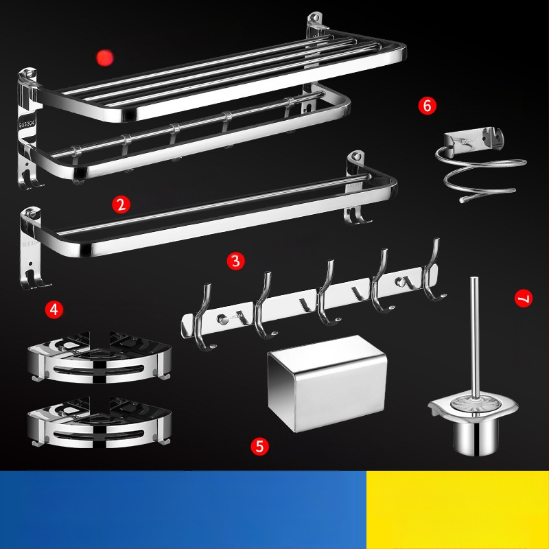 304 rozsdamentes acél törölközőtartó, polírozott felület, hat darabos készlet, modern minimalista fürdőszoba