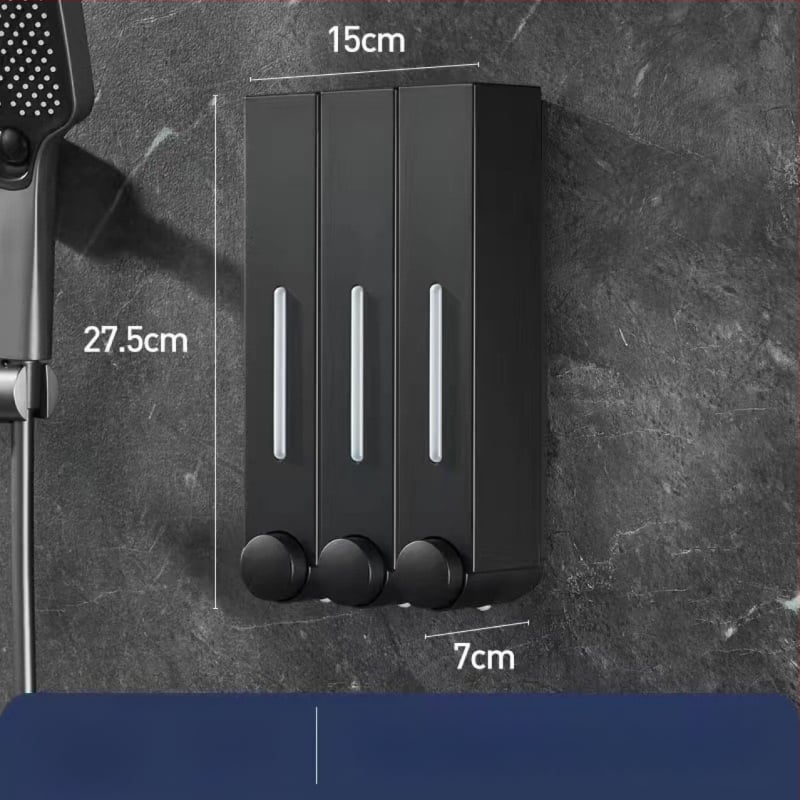 Стенно монтиран дозатор за сапун за хотелска баня - без пробиване, за шампоан и душ гел, ABS материал, инжекционно формован, ръчно натискане, стил модерен минимализъм