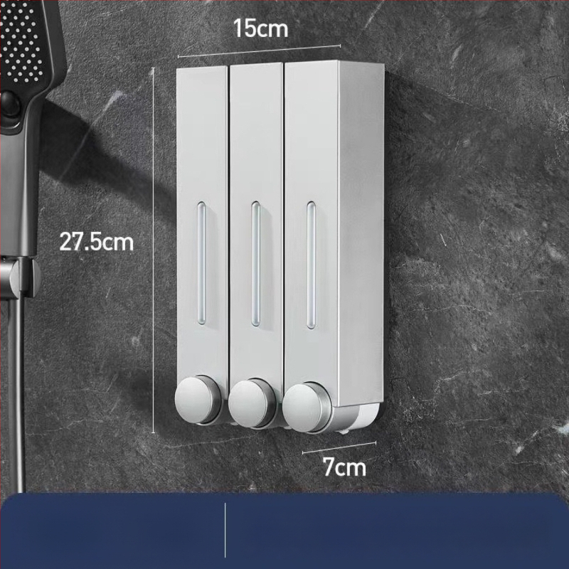 Стенно монтиран дозатор за сапун за хотелска баня - без пробиване, за шампоан и душ гел, ABS материал, инжекционно формован, ръчно натискане, стил модерен минимализъм