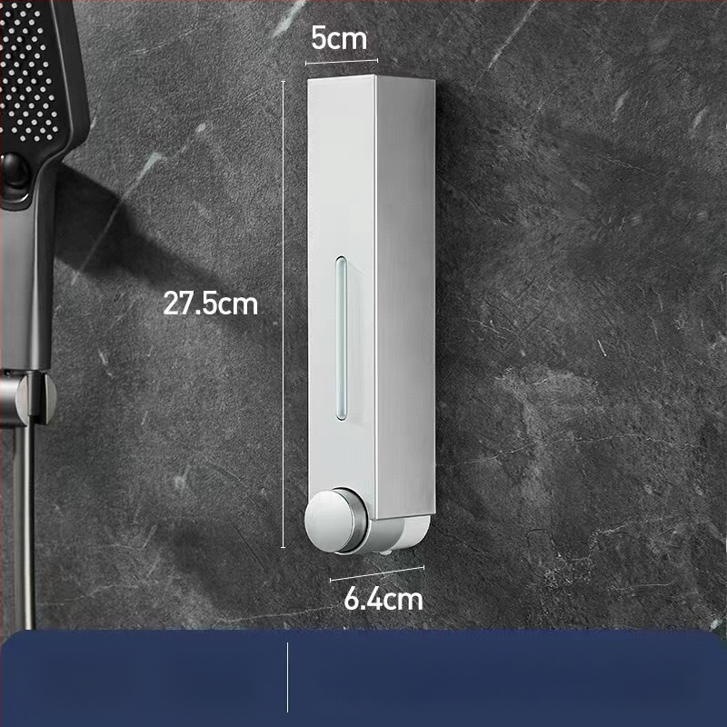 Стенно монтиран дозатор за сапун за хотелска баня - без пробиване, за шампоан и душ гел, ABS материал, инжекционно формован, ръчно натискане, стил модерен минимализъм