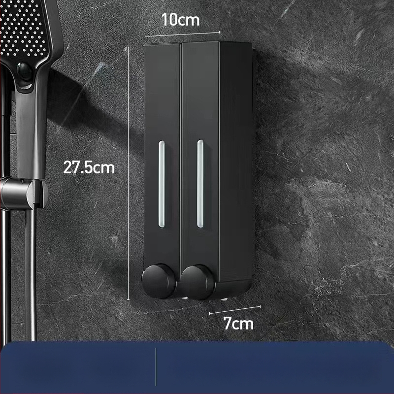 Стенно монтиран дозатор за сапун за хотелска баня - без пробиване, за шампоан и душ гел, ABS материал, инжекционно формован, ръчно натискане, стил модерен минимализъм