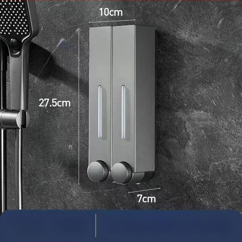 Стенно монтиран дозатор за сапун за хотелска баня - без пробиване, за шампоан и душ гел, ABS материал, инжекционно формован, ръчно натискане, стил модерен минимализъм