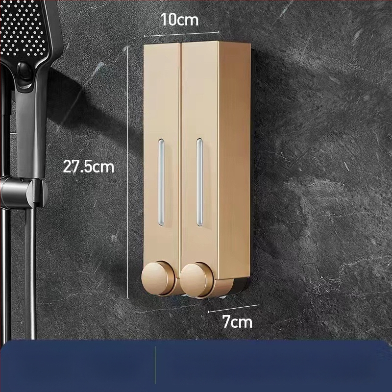 Стенно монтиран дозатор за сапун за хотелска баня - без пробиване, за шампоан и душ гел, ABS материал, инжекционно формован, ръчно натискане, стил модерен минимализъм