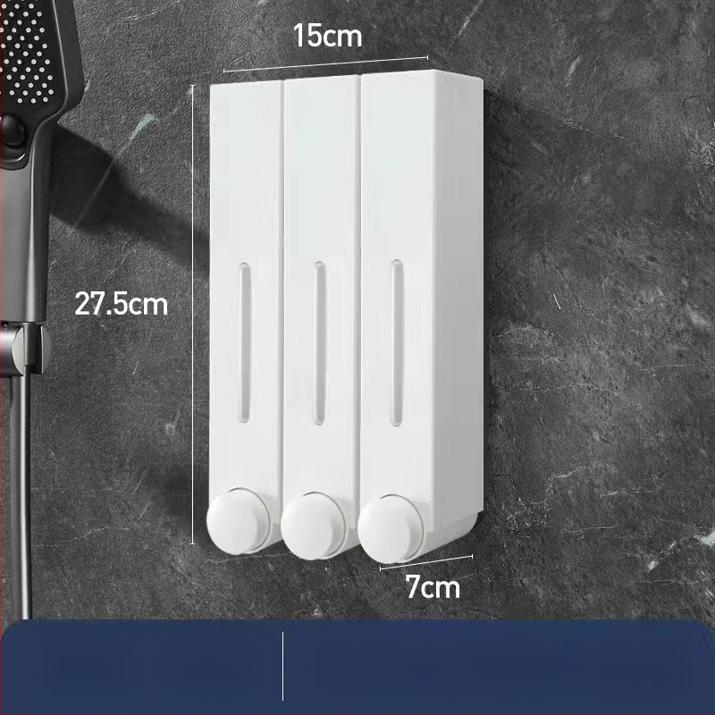 Стенно монтиран дозатор за сапун за хотелска баня - без пробиване, за шампоан и душ гел, ABS материал, инжекционно формован, ръчно натискане, стил модерен минимализъм