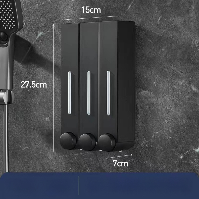 Стенно монтиран дозатор за сапун за хотелска баня - без пробиване, за шампоан и душ гел, ABS материал, инжекционно формован, ръчно натискане, стил модерен минимализъм