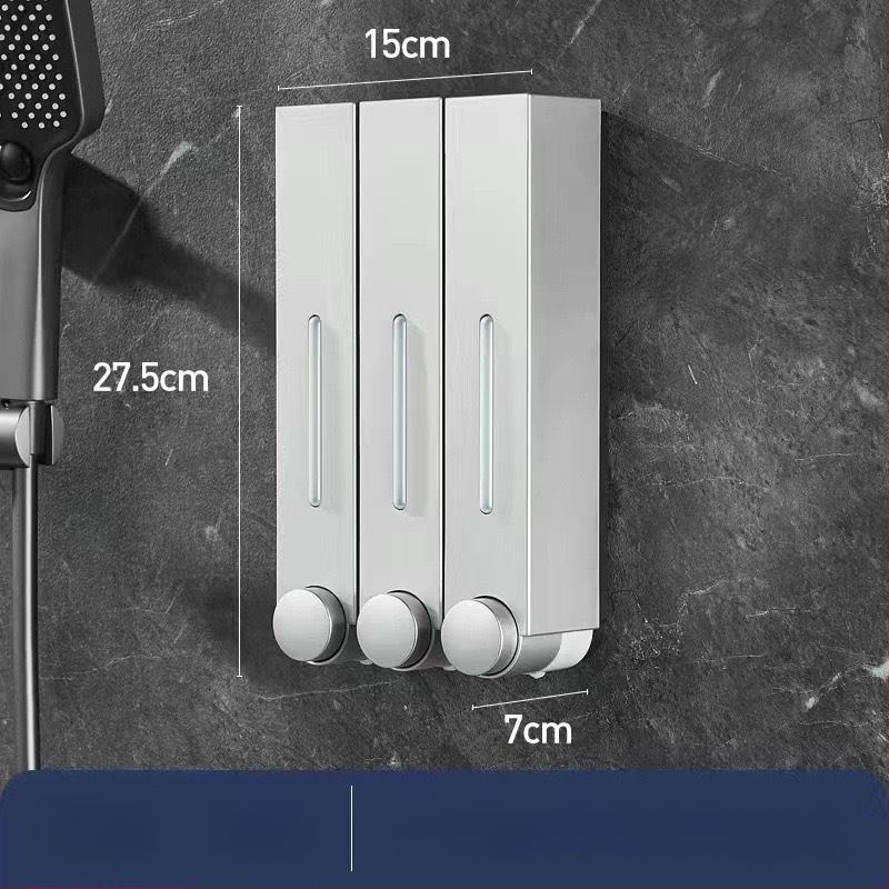 Стенно монтиран дозатор за сапун за хотелска баня - без пробиване, за шампоан и душ гел, ABS материал, инжекционно формован, ръчно натискане, стил модерен минимализъм