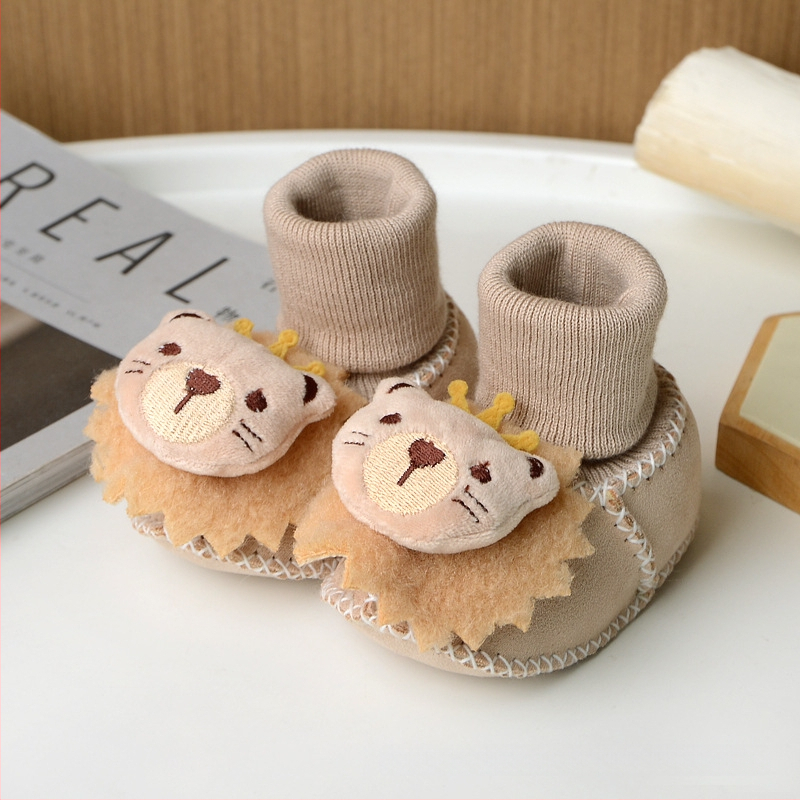 Χειμωνιάτικα παπούτσια μωρού με βελούδινο επάνω μέρος, επένδυση από τεχνητή γούνα, ραφή σόλας με το χέρι, σχέδιο καρτούν (Ηλικία 6–12 μηνών, αναπνεύσιμα, ζεστά)