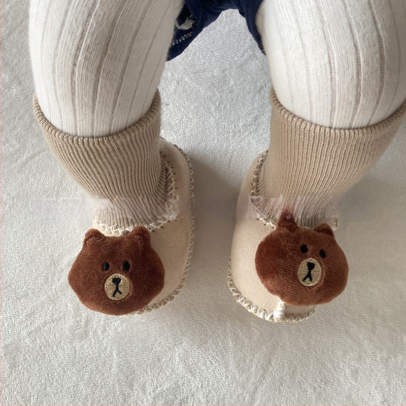 Χειμωνιάτικα παπούτσια μωρού με βελούδινο επάνω μέρος, επένδυση από τεχνητή γούνα, ραφή σόλας με το χέρι, σχέδιο καρτούν (Ηλικία 6–12 μηνών, αναπνεύσιμα, ζεστά)