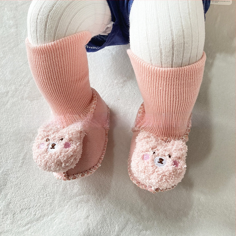 Χειμωνιάτικα παπούτσια μωρού με βελούδινο επάνω μέρος, επένδυση από τεχνητή γούνα, ραφή σόλας με το χέρι, σχέδιο καρτούν (Ηλικία 6–12 μηνών, αναπνεύσιμα, ζεστά)