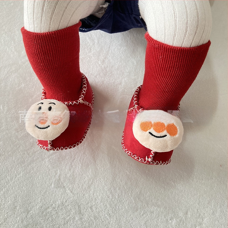 Χειμωνιάτικα παπούτσια μωρού με βελούδινο επάνω μέρος, επένδυση από τεχνητή γούνα, ραφή σόλας με το χέρι, σχέδιο καρτούν (Ηλικία 6–12 μηνών, αναπνεύσιμα, ζεστά)