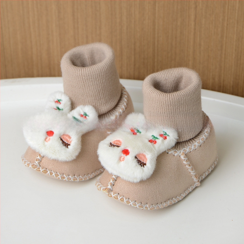 Χειμωνιάτικα παπούτσια μωρού με βελούδινο επάνω μέρος, επένδυση από τεχνητή γούνα, ραφή σόλας με το χέρι, σχέδιο καρτούν (Ηλικία 6–12 μηνών, αναπνεύσιμα, ζεστά)