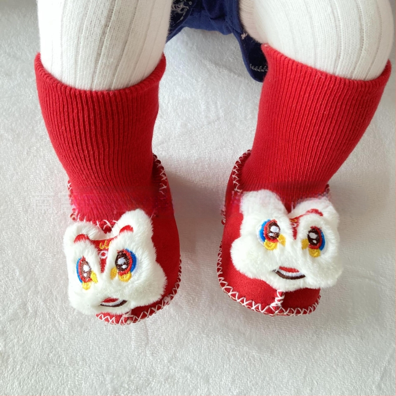 Χειμωνιάτικα παπούτσια μωρού με βελούδινο επάνω μέρος, επένδυση από τεχνητή γούνα, ραφή σόλας με το χέρι, σχέδιο καρτούν (Ηλικία 6–12 μηνών, αναπνεύσιμα, ζεστά)