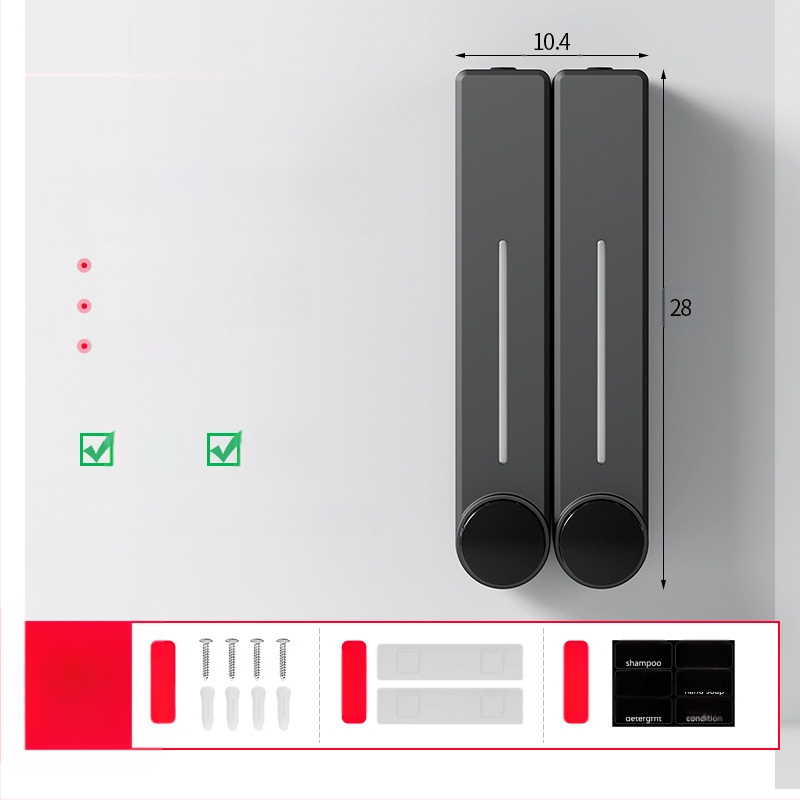 Стенен диспенсър за течен сапун за ръце, шампоан и душ гел | Пластмаса, окислена повърхност, модерен минималистичен стил, бутон за натиск