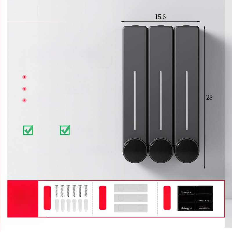 Стенен диспенсър за течен сапун за ръце, шампоан и душ гел | Пластмаса, окислена повърхност, модерен минималистичен стил, бутон за натиск