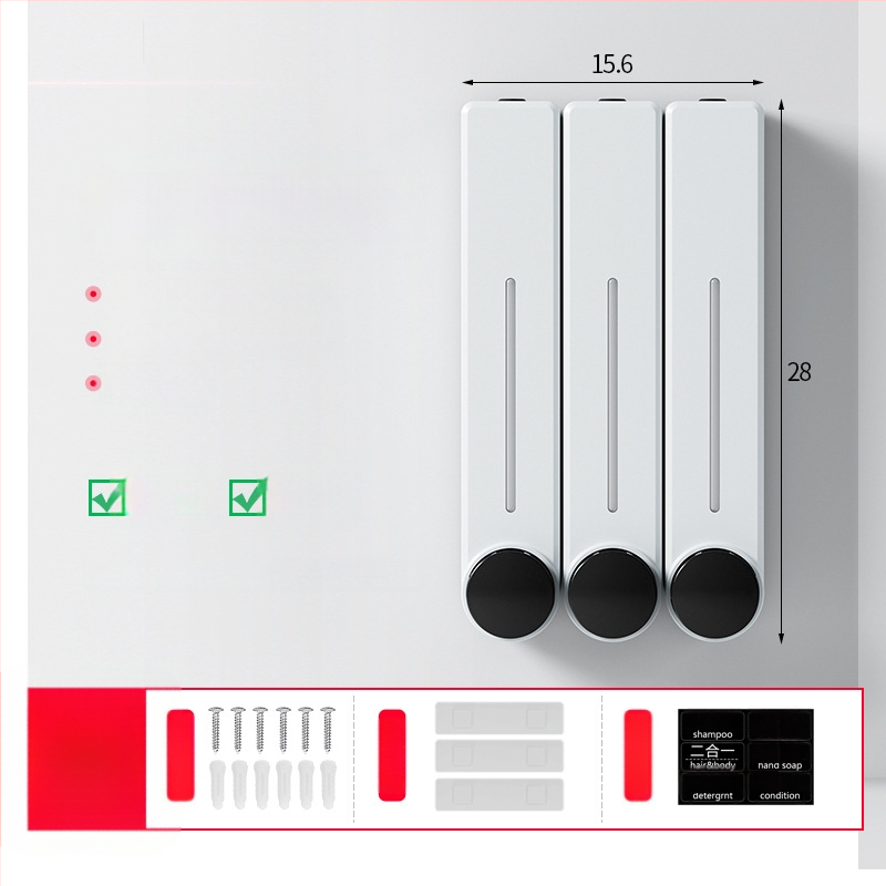 Стенен диспенсър за течен сапун за ръце, шампоан и душ гел | Пластмаса, окислена повърхност, модерен минималистичен стил, бутон за натиск