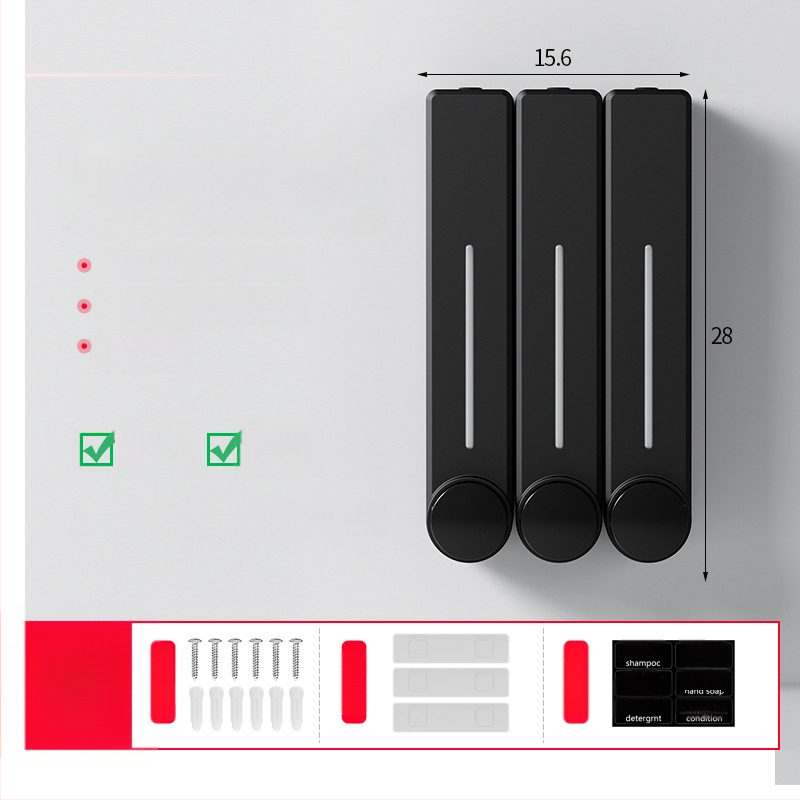 Стенен диспенсър за течен сапун за ръце, шампоан и душ гел | Пластмаса, окислена повърхност, модерен минималистичен стил, бутон за натиск