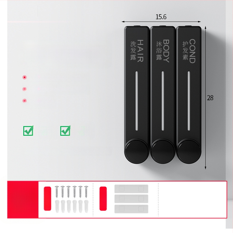 Стенен диспенсър за течен сапун за ръце, шампоан и душ гел | Пластмаса, окислена повърхност, модерен минималистичен стил, бутон за натиск