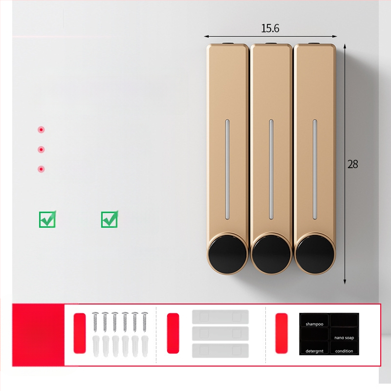 Стенен диспенсър за течен сапун за ръце, шампоан и душ гел | Пластмаса, окислена повърхност, модерен минималистичен стил, бутон за натиск