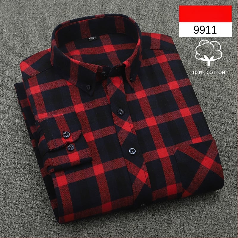 Cămașă bărbați cu mânecă lungă, carouri, bumbac, guler pătrat, stil casual lejer, potrivită pentru primăvară și toamnă