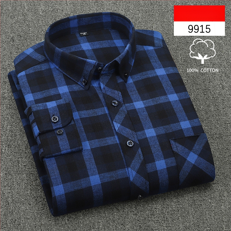 Cămașă bărbați cu mânecă lungă, carouri, bumbac, guler pătrat, stil casual lejer, potrivită pentru primăvară și toamnă