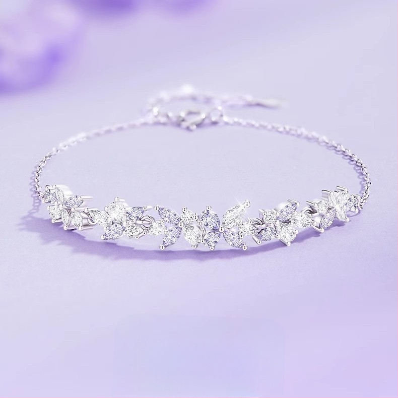 S925 ezüst női karkötő wisteria virággal és mosollyal, finom minimalistista, édes barátság ékszer, születésnapra