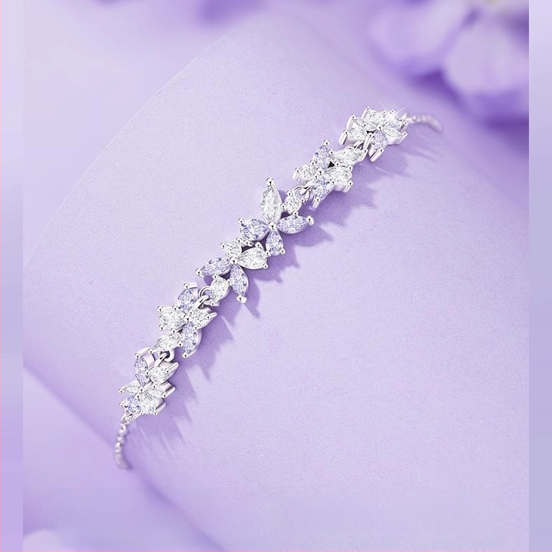 S925 ezüst női karkötő wisteria virággal és mosollyal, finom minimalistista, édes barátság ékszer, születésnapra